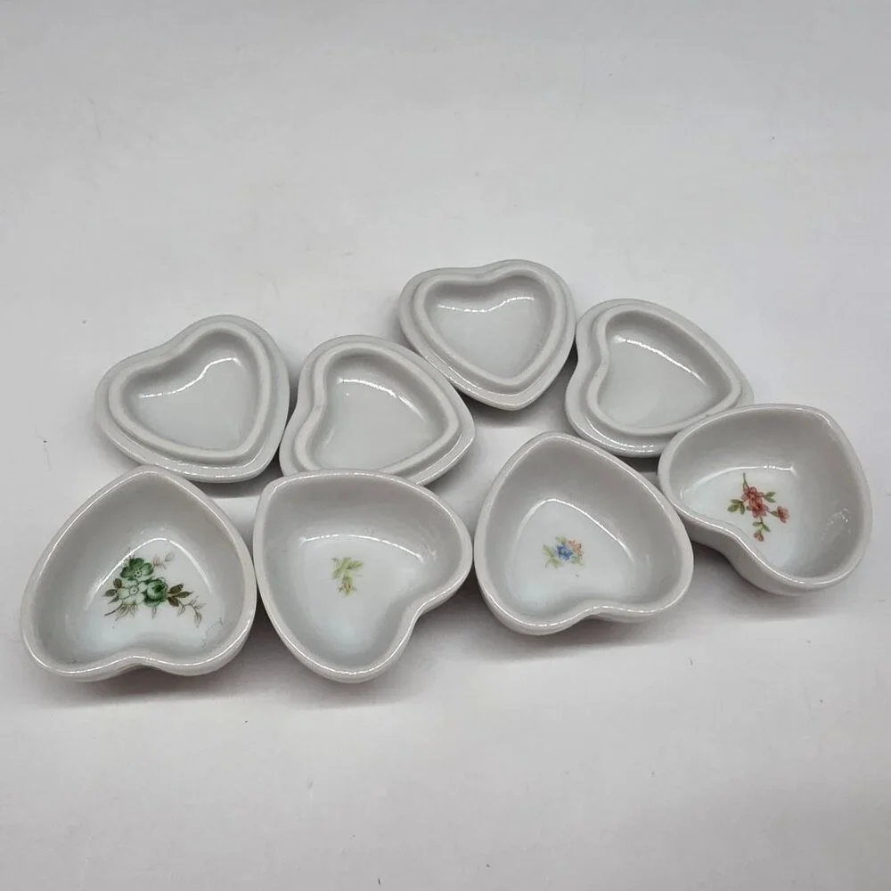 Heart-Shaped Porcelain Trinket Boxes With Inspirational Quotes & Floral Set 4